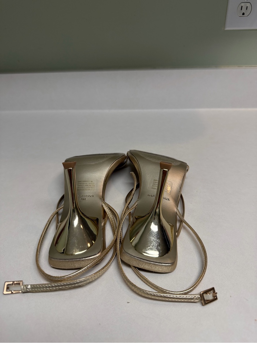 Steve Madden Metallic Gold Strappy Square-Toe Heels - Picture 4 of 4
